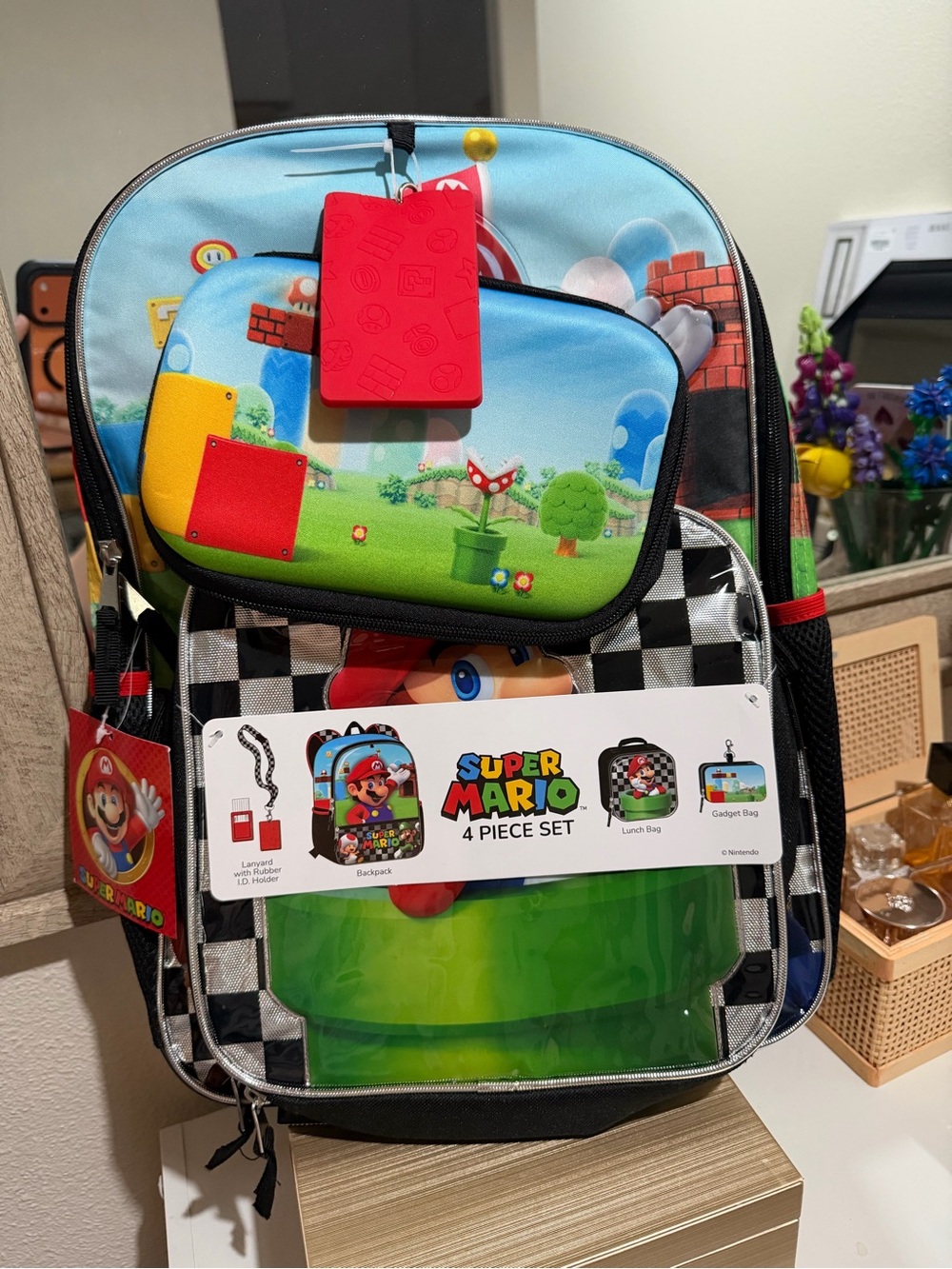 Nintendo Super Mario Kids Backpack Set - Blue, Red, Green, Black